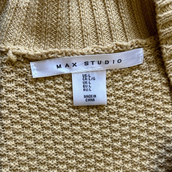 Max studios mustard yellow open front cardigan waffle knit large - Picture 4 of 5